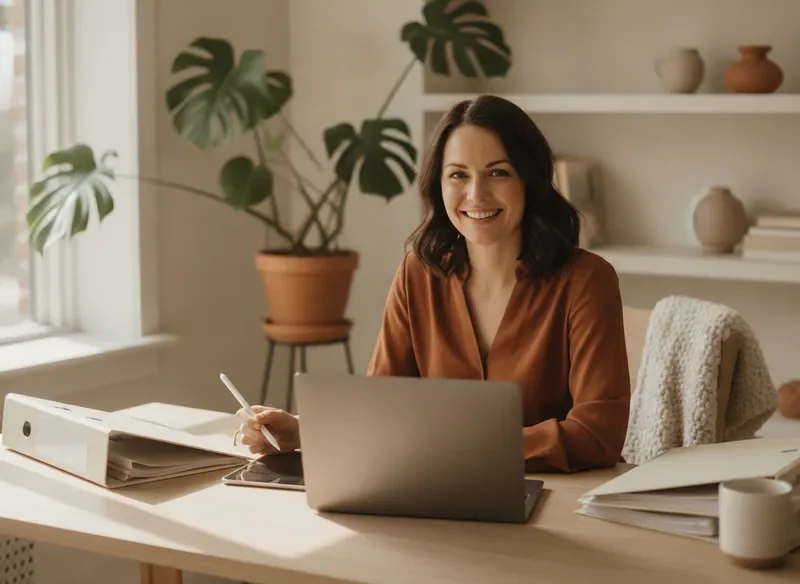 Friendly bookkeeper in a warm home office